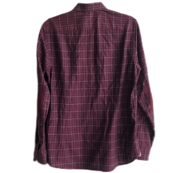 Ted Baker Button Down Shirt Elbows Patch Burgundy Plaid - Picture 2 of 13